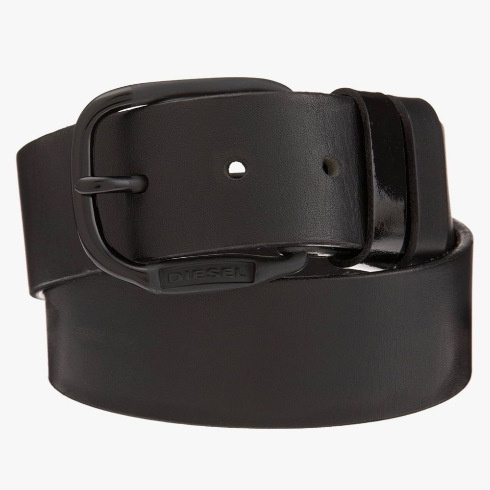 Diesel Black Leather B-1DR Belt with Tonal Matte‎ Black Buckle Sz. 38US